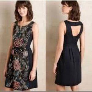Anthropologie Moulinette Soeurs Embroidered Black Dress Size 4 Sleeveless Cutout